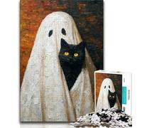 Puzzles pour Adultes 1000 pièces Chat Noir et fantôme Puzzles pour Adolescents Apprentissage éducatif idéal comme Cadeau pour Toute la Famille 26x38cm