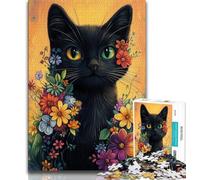 Puzzles pour Adultes 1000 pièces Chat Noir Fleurs Puzzle Adulte, défi Difficile à Offrir en Cadeau à Toute la Famille (Taille 75x50cm)