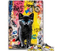 Puzzles pour Adultes 1000 pièces Chat Noir Graffiti pour et 14 Ans et Plus Jeu Impossible Cadeau d'anniversaire de Noël 50x75cm