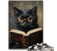 Puzzles pour Adultes 1000 pièces Chat Noir Lecture Défi d'intelligence cérébrale Jouets addictifs Cadeau Amusant pour Les 14 Ans et Plus 26x38cm