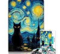 Puzzles pour Adultes 1000 pièces Chat Noir sous Le Ciel étoilé 1000 pièces, activité Amusante pour la Maison, Jouets pour Les Jours de Pluie, Cadeaux d'anniversaire (Taille 38x26cm)