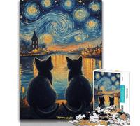 Puzzles pour Adultes 1000 pièces Chat Noir sous Le Ciel Nocturne, Aide Le Cerveau à exercer des Jouets addictifs pour cultiver la Patience Décoration Parfaite (75x50cm)