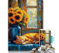 Puzzles pour Adultes 1000 pièces Chat Orange endormi, défi Difficile et Anti-Stress, Cadeaux du Père Noël Secret pour Les 14 Ans et Plus 38x26cm