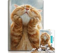Puzzles pour Adultes 1000 pièces Chat Orange Tenant Un Visage, Jouets éducatifs et éducatifs pour la Famille, adaptés à la décoration de Bureau 38x26cm