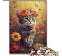 Puzzles pour Adultes 1000 pièces Chat Parmi Les Fleurs, Jeu Familial Anti-Stress, défi Difficile, renforce l'amour Entre Couples (Taille 26x38cm)