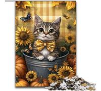 Puzzles pour Adultes 1000 pièces Chat Parmi Les tournesols, Difficile avec des pièces entièrement emboîtables de Formes aléatoires (Taille 50x75cm)