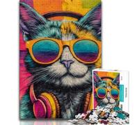 Puzzles pour Adultes 1000 pièces Chat Portant Un Casque 1000 pièces pour Adolescents, Anti-Stress, défi Difficile, décoration d'intérieur Unique et Cadeaux (Taille 75x50cm)