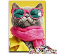 Puzzles pour Adultes 1000 pièces Chat Portant Une écharpe 1000 pièces pour Adultes, Jeu de Quiz, décoration Murale, Cadeaux d'anniversaire et de Noël Uniques (75x50cm)