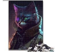 Puzzles pour Adultes 1000 pièces Chat Punk en Bois, activité Amusante à la Maison 50x75cm Activité Amusante en Famille, défi cérébral, Cadeau Parfait pour Adolescent