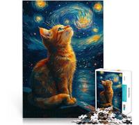 Puzzles pour Adultes 1000 pièces Chat regardant la Nuit étoilée Analyse et logique avec Affiche et Feuille de Questions correspondantes 26x38cm