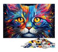 Puzzles pour Adultes 1000 pièces Chat Siamois psychédélique coloré Puzzle découpé avec précision Bon Cadeau 1000 pièces (38 x 26 cm)