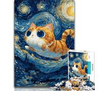 Puzzles pour Adultes 1000 pièces Chat sous Le Ciel Nocturne, activité familiale Amusante à la Maison, Cadeau d'anniversaire, Cadeau de Voyage (38x26cm)