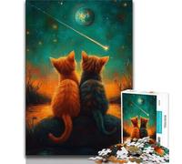 Puzzles pour Adultes 1000 pièces Chat sous Le Ciel Nocturne, activité familiale Amusante à la Maison, Cadeau d'anniversaire, Cadeau de Voyage (75x50cm)