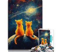 Puzzles pour Adultes 1000 pièces Chat sous Le Ciel Nocturne, Aide Le Cerveau à exercer des Jouets addictifs pour cultiver la Patience, Cadeau pour Les Anniversaires 38x26cm