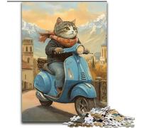 Puzzles pour Adultes 1000 pièces Chat sur Une Moto Puzzles 1000 pièces pour Adultes Soirée de Jeux en Famille Expérience visuelle stimulante et enrichissante (Taille 26x38cm)