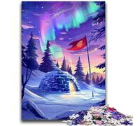 Puzzles pour Adultes 1000 pièces Châteaux de Glace sous Les aurores boréales Puzzle 1000 pièces, Staycation Kill Time avec Affiche et fiche de Questions Assorties (75x50cm)
