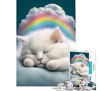 Puzzles pour Adultes 1000 pièces Chaton Blanc endormi Défi intellectuel Jouet addictif Jeu Manuel Une œuvre d'art Idée Cadeau (Dimensions 38x52cm)
