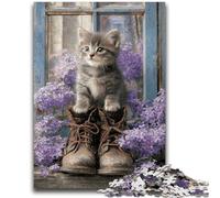 Puzzles pour Adultes 1000 pièces Chaton Lavande Décoration Murale Artistique et idée Cadeau d'anniversaire pour Amis, Bureau à Domicile 50x75cm