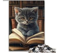 Puzzles pour Adultes 1000 pièces Chaton lisant, Anti-Stress Staycation Kill Time avec Affiche Assortie et Feuille de Questions 50x75cm