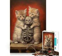 Puzzles pour Adultes 1000 pièces Chats apportent Un Cadeau Design Finement découpé Activité intellectuelle Jeu de détente Décoration de Noël (38x52cm)