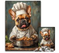 Puzzles pour Adultes 1000 pièces Chef Bulldog Puzzle Jeux Jouets Cadeau, Améliorer l'amour Entre Les Couples pour Les 14 Ans et Plus 26X38CM