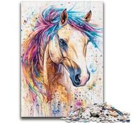 Puzzles pour Adultes 1000 pièces Cheval Aquarelle Anti-Stress Staycation Kill Time Décoration Parfaite pour Les 14 Ans et Plus 50x75cm