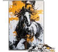 Puzzles pour Adultes 1000 pièces Cheval Noir Doré, pour Les 14 Ans et Plus pour Un Jeu éducatif défi Jouet Cadeau pour Les Anniversaires (Taille 50x75cm)