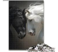 Puzzles pour Adultes 1000 pièces Cheval Noir et Blanc, Jeu de Quiz, décoration Murale, Cadeaux d'anniversaire et de Noël Uniques (Taille 50x75cm)