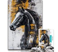 Puzzles pour Adultes 1000 pièces Cheval Noir et doré, Anti-Stress, défi Difficile, décoration d'intérieur Unique et Cadeaux (75x50cm)