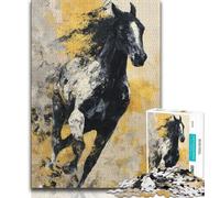 Puzzles pour Adultes 1000 pièces Cheval Noir et doré, Anti-Stress, Vacances à la Maison, avec Affiche et fiche de Questions-réponses Assorties (38x26cm)