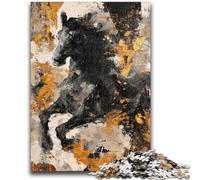 Puzzles pour Adultes 1000 pièces Cheval Noir et doré, Jeu éducatif pour Anniversaire et Noël, à partir de 14 Ans (26x38cm)