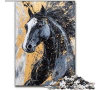 Puzzles pour Adultes 1000 pièces Cheval Noir et doré, Jeu Familial Anti-Stress, défi Difficile, Une œuvre d'art pour Les 14 Ans et Plus (Taille 50x75cm)