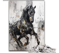 Puzzles pour Adultes 1000 pièces Cheval Noir et doré, Jouet éléphant, Jeu intellectuel, Cadeau d'anniversaire, décoration Murale pour Les 14 Ans et Plus (Taille 26x38cm)