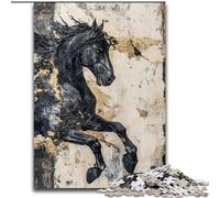 Puzzles pour Adultes 1000 pièces Cheval Noir et doré, Jouets éducatifs et éducatifs, Cadeaux d'anniversaire Uniques pour Les 14 Ans et Plus (Taille 26x38cm)
