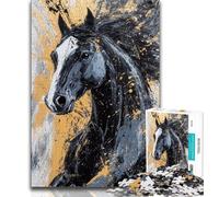 Puzzles pour Adultes 1000 pièces Cheval Noir et doré, pour stimuler Le Cerveau, Jouets addictifs pour cultiver la Patience, Collection d'artistes, Beaux-Arts (38x26cm)
