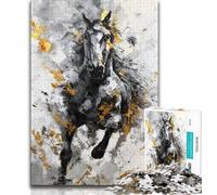 Puzzles pour Adultes 1000 pièces Cheval Noir et doré, réduction du Stress intéressante, Collection d'artistes, Beaux-Arts à partir de 14 Ans 38x26cm