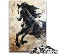 Puzzles pour Adultes 1000 pièces Cheval Noir et doré : stimulez Votre Cerveau, stimulez Votre Patience et développez Votre créativité Décoration Parfaite 50x75cm