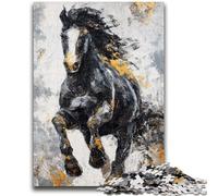 Puzzles pour Adultes 1000 pièces Cheval Noir et doré : stimulez Votre Cerveau, stimulez Votre Patience et développez Votre créativité Décoration Parfaite 50x75cm