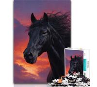 Puzzles pour Adultes 1000 pièces Cheval Noir, Jeu éducatif et Stimulant pour Toute la Famille pour Anniversaire et Noël (75x50cm)