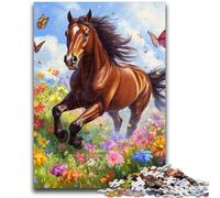 Puzzles pour Adultes 1000 pièces Cheval Parmi Les Fleurs Soulagement du Stress Défi Difficile Convient pour la décoration de Bureau 26x38cm