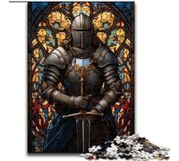 Puzzles pour Adultes 1000 pièces Chevalier en vitrail Puzzle Stimulant pour Les Enfants, activité familiale, décoration intérieure, Cadeau de Noël 50x75cm