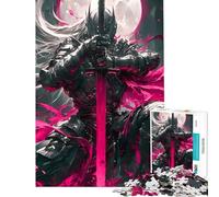 Puzzles pour Adultes 1000 pièces Chevalier Noir à l'épée Rose Activités Amusantes à la Maison pour Toute la Famille Jeu Manuel pour Les 14 Ans et Plus (38x52cm)