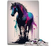 Puzzles pour Adultes 1000 pièces Chevaux colorés Puzzle 1000 pièces, Staycation Kill Time avec Affiche et fiche de Questions Assorties (75x50cm)
