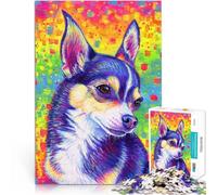 Puzzles pour Adultes 1000 pièces Chien Chihuahua Arc-en-Ciel Séjour Anti-Stress pour Tuer Le Temps Jeu de défi Unique 38x26cm