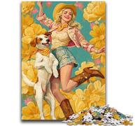 Puzzles pour Adultes 1000 pièces Chien Cow-Girl dans Les Fleurs Sauvages Jouet éducatif intellectuel décompressant Superbes Cadeaux et Jouets 26x38cm