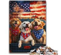 Puzzles pour Adultes 1000 pièces Chien Drapeau américain Jouet éducatif intellectuel décompressant Superbes Cadeaux et Jouets 26x38cm