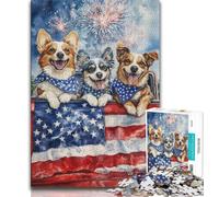 Puzzles pour Adultes 1000 pièces Chien Drapeau américain, Jouets éducatifs pour la Famille, Jeu éducatif pour Anniversaire, Noël 75x50cm