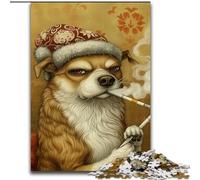 Puzzles pour Adultes 1000 pièces Chien Fumeur Casse-tête Stimulant, activité familiale, décoration intérieure, Cadeau de Noël 50x75cm