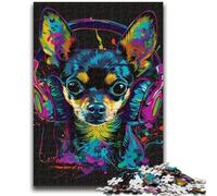 Puzzles pour Adultes 1000 pièces Chihuahua DJ Neon 1000 pièces pour Adultes, Jeu de Quiz idéal comme Cadeau pour Toute la Famille 38x26cm