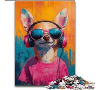 Puzzles pour Adultes 1000 pièces Chihuahua écoutant de la Musique, à partir de 14 Ans, décoration d'intérieur, à Offrir en Cadeau à Toute la Famille (Taille 50x75cm)